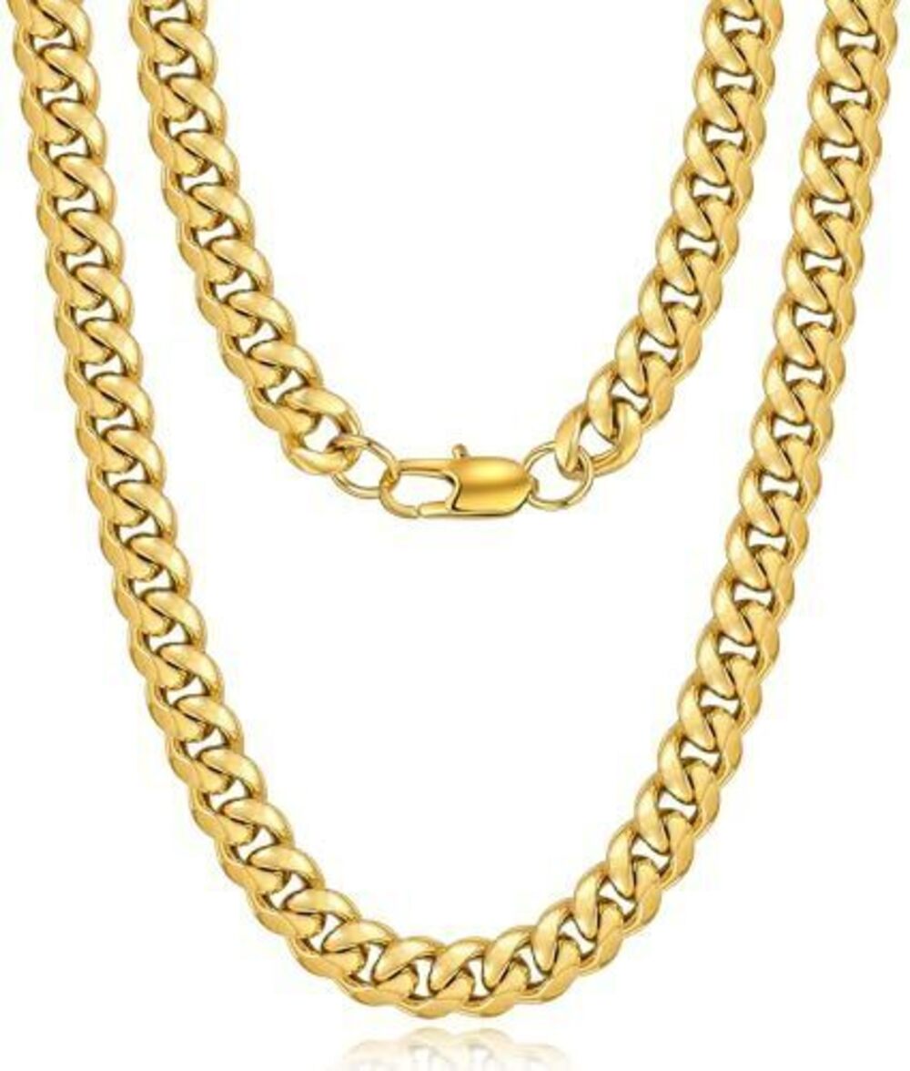 7356 Gold Chain , 10mm Cuban Link Chain Necklace , 18K Gold Plated Gold